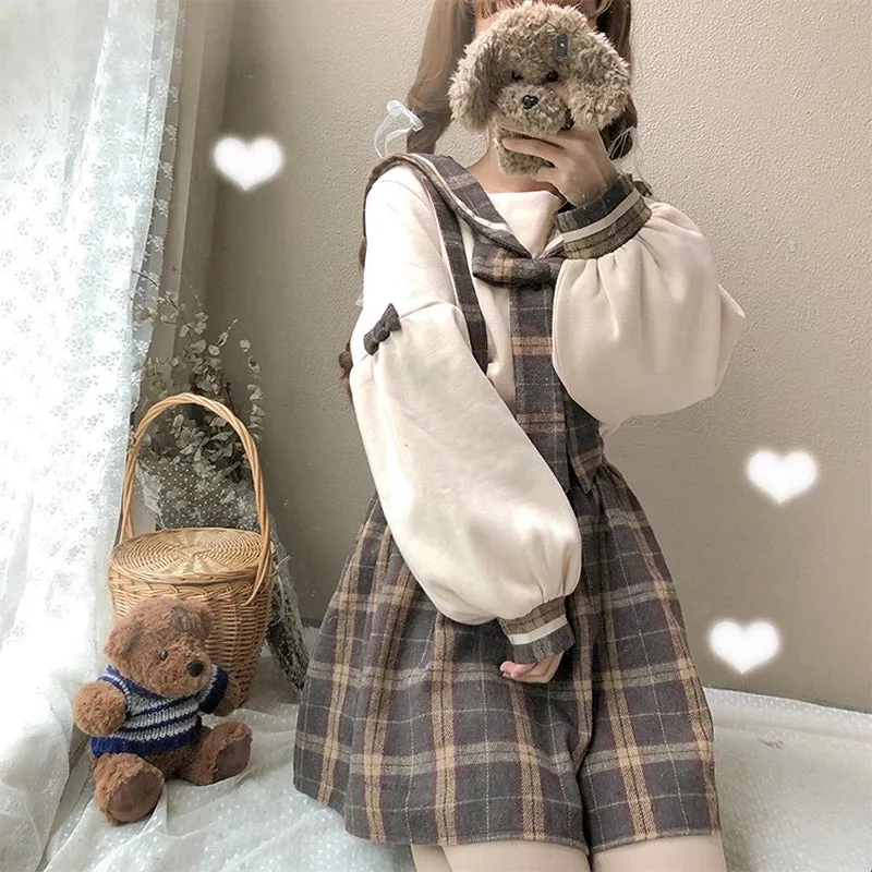 [ @bambiskii ] "PLAID BOW COLLAR" SHIRT/OVERALLS/SUSPENDER SKIRT K092409