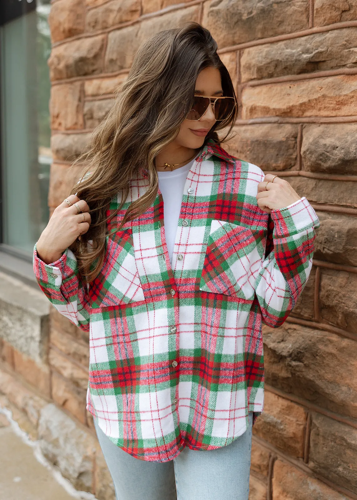Festive Flair Red & Green Plaid Shacket