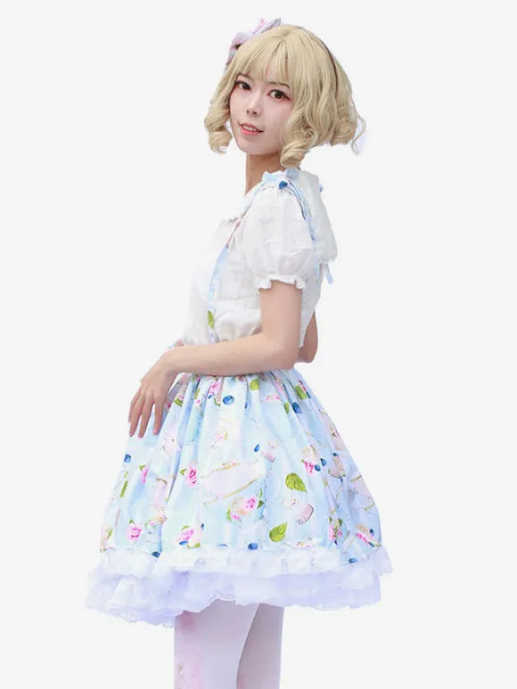 Pastoral Style Lolita SK Cardcaptor Sakura   Ruffles As Image Floral Print Lolita Skirts