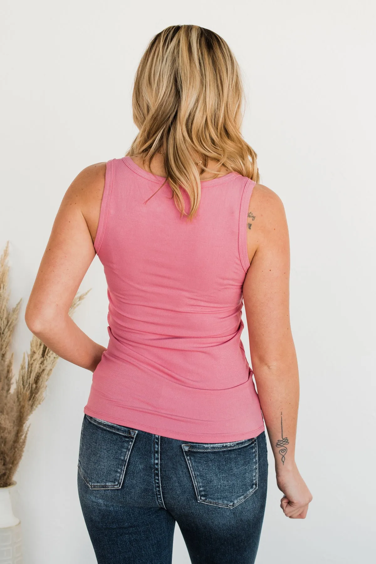 Uplifting Spirits Button Henley Tank Top- Bubblegum Pink