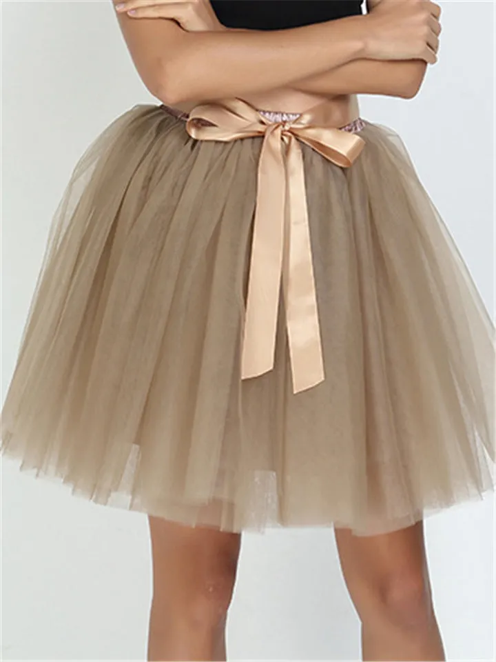 Women's Casual Fashion Multiple Layers Solid Color Tulle Skirt